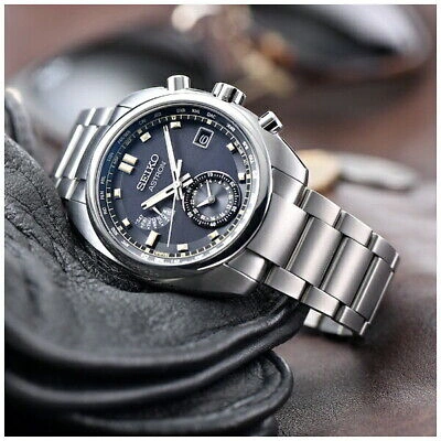 Pre-owned Seiko Astron Sbxy003 Black Silver Titanium Radio Solar Men`s Watch In Box