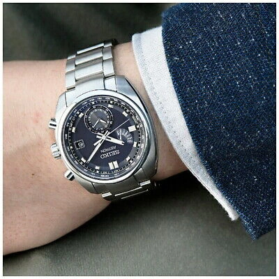 Pre-owned Seiko Astron Sbxy003 Black Silver Titanium Radio Solar Men`s Watch In Box