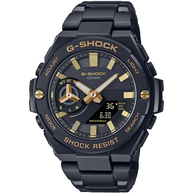 Pre-owned Casio G-shock Gst-b500bd-1a9jf G-steel Black X Gold Bluetooth Solar Men Watch