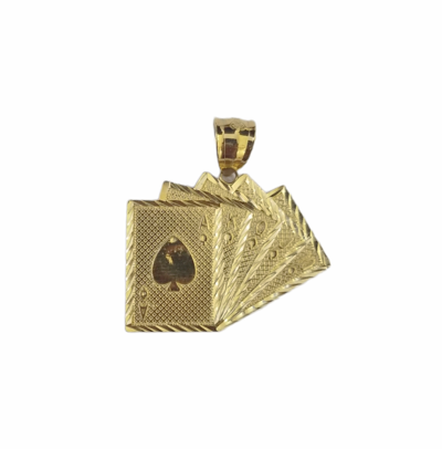 Pre-owned Globalwatches10 10k Yellow Gold Card Game Pendent 4mm Palm Chain 22" Inch Necklace