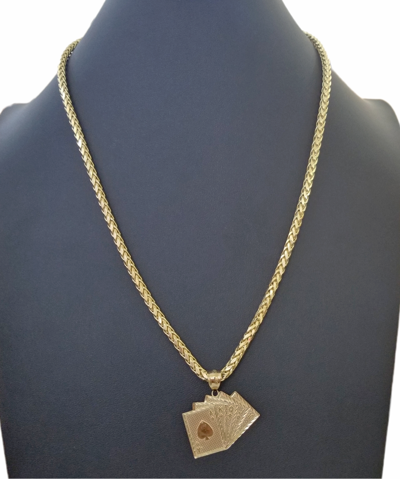 Pre-owned Globalwatches10 10k Yellow Gold Card Game Pendent 4mm Palm Chain 22" Inch Necklace