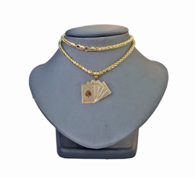 Pre-owned Globalwatches10 10k Yellow Gold Card Game Pendent 4mm Palm Chain 22" Inch Necklace