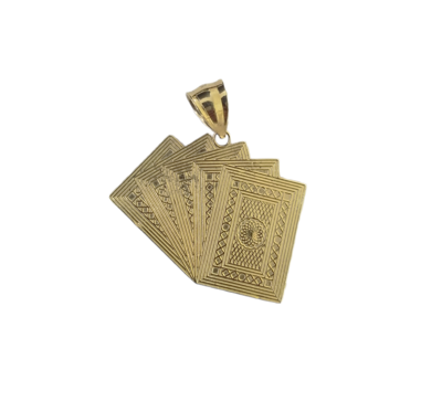 Pre-owned Globalwatches10 10k Yellow Gold Card Game Pendent 4mm Palm Chain 22" Inch Necklace