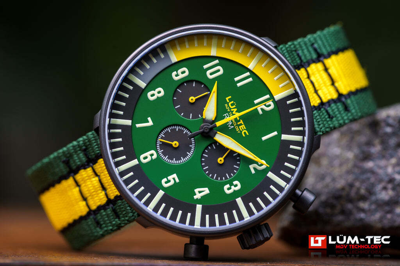 Pre-owned Lüm-tec Lum-tec Watch - Rpm Series - Rpm3 Green & Yellow Dial Chronograph Super-luminova