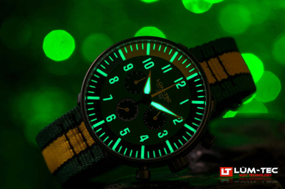 Pre-owned Lüm-tec Lum-tec Watch - Rpm Series - Rpm3 Green & Yellow Dial Chronograph Super-luminova
