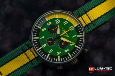 Pre-owned Lüm-tec Lum-tec Watch - Rpm Series - Rpm3 Green & Yellow Dial Chronograph Super-luminova
