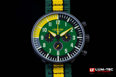 Pre-owned Lüm-tec Lum-tec Watch - Rpm Series - Rpm3 Green & Yellow Dial Chronograph Super-luminova
