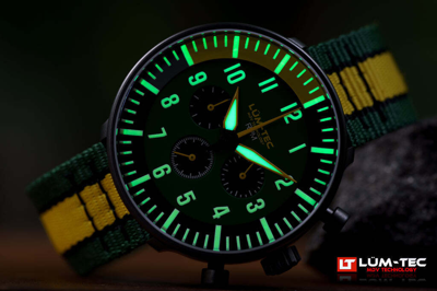 Pre-owned Lüm-tec Lum-tec Watch - Rpm Series - Rpm3 Green & Yellow Dial Chronograph Super-luminova