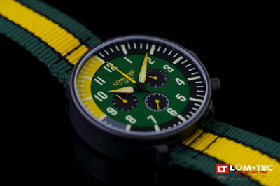 Pre-owned Lüm-tec Lum-tec Watch - Rpm Series - Rpm3 Green & Yellow Dial Chronograph Super-luminova