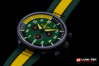 Pre-owned Lüm-tec Lum-tec Watch - Rpm Series - Rpm3 Green & Yellow Dial Chronograph Super-luminova