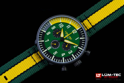 Pre-owned Lüm-tec Lum-tec Watch - Rpm Series - Rpm3 Green & Yellow Dial Chronograph Super-luminova