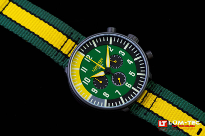 Pre-owned Lüm-tec Lum-tec Watch - Rpm Series - Rpm3 Green & Yellow Dial Chronograph Super-luminova