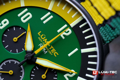 Pre-owned Lüm-tec Lum-tec Watch - Rpm Series - Rpm3 Green & Yellow Dial Chronograph Super-luminova