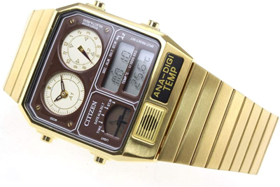 Pre-owned Citizen Ana-digi Temp Reproduction Model Watch Gold Jg2101-72x