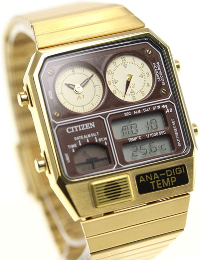 Pre-owned Citizen Ana-digi Temp Reproduction Model Watch Gold Jg2101-72x