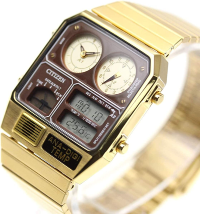 Pre-owned Citizen Ana-digi Temp Reproduction Model Watch Gold Jg2101-72x