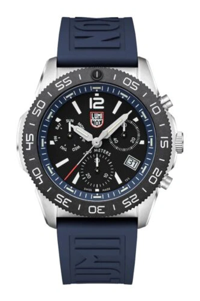 Pre-owned Luminox Pacific Diver Xs.3143 Chrono 44mm Blue Rubber Steel Quartz Men's Watch