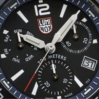 Pre-owned Luminox Pacific Diver Xs.3143 Chrono 44mm Blue Rubber Steel Quartz Men's Watch