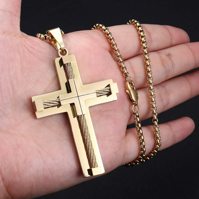 Pre-owned Sailmue Jewelry Design For Men Luxe Mens 14k Gold Cross Pendant Masculin 14k Gold Cross Necklace For Men Plated