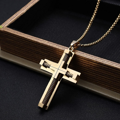 Pre-owned Sailmue Jewelry Design For Men Luxe Mens 14k Gold Cross Pendant Masculin 14k Gold Cross Necklace For Men Plated