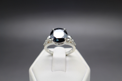 Pre-owned Black Diamond 4.75cts 10.50mm Real  Treated Size 7 Scroll Ring & $2575 Value.. In Fancy Black
