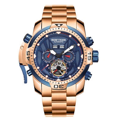 Pre-owned Reef Tiger Men Sport Automatic Mechanical Wrist Watch With Year Month Date Week