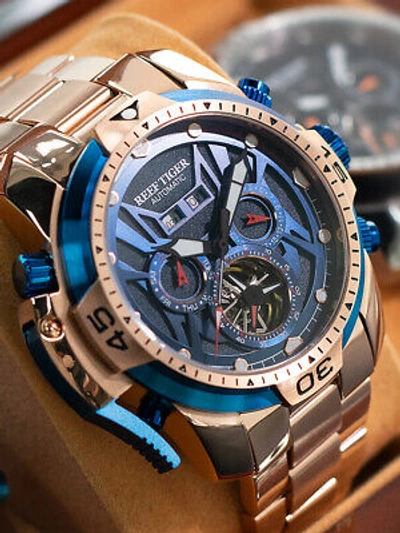Pre-owned Reef Tiger Men Sport Automatic Mechanical Wrist Watch With Year Month Date Week
