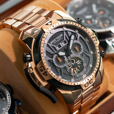 Pre-owned Reef Tiger Men Sport Automatic Mechanical Wrist Watch With Year Month Date Week