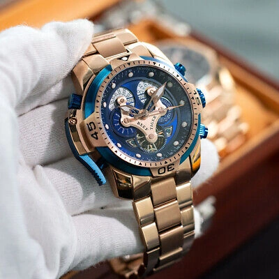 Pre-owned Reef Tiger Men Luxury Automatic Mechanical Wrist Watch With Year Month Date Week