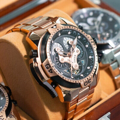 Pre-owned Reef Tiger Men Luxury Automatic Mechanical Wrist Watch With Year Month Date Week