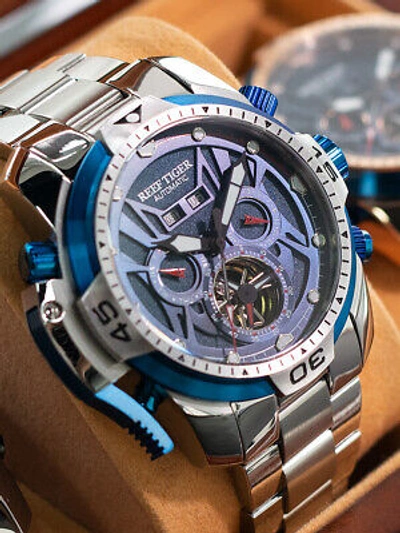 Pre-owned Reef Tiger Men Sport Automatic Mechanical Wrist Watch With Year Month Date Week