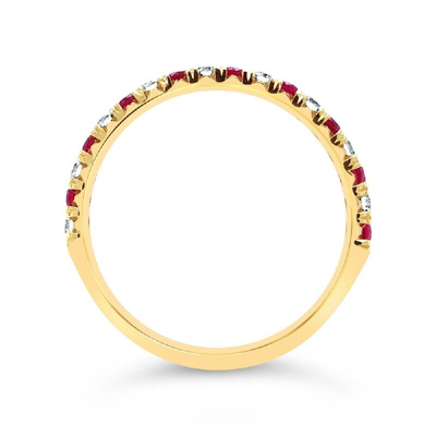 Pre-owned Jp 14kt Yellow Gold Women 0.18ctw Round Diamond And Ruby Wedding Band Ring
