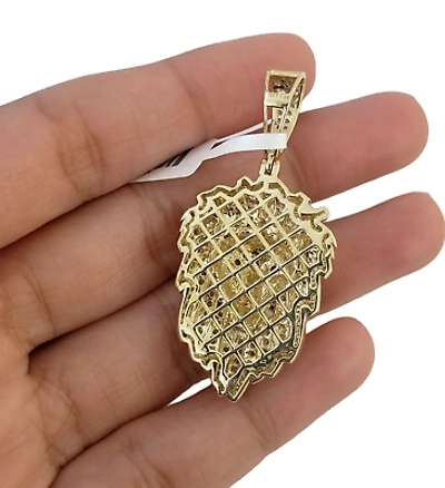 Pre-owned Globalwatches10 Real 10k Yellow Gold Genuine Diamond Lion Head Pendant Pink Eye Lion Charm