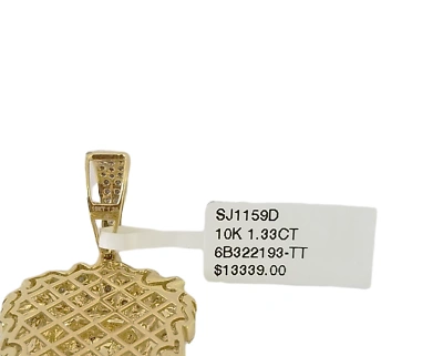 Pre-owned Globalwatches10 Real 10k Yellow Gold Genuine Diamond Lion Head Pendant Pink Eye Lion Charm