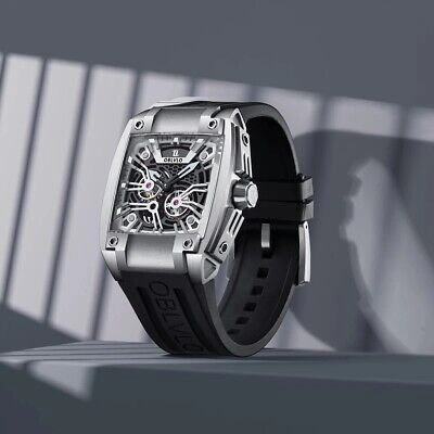 Pre-owned Oblvlo Men Automatic Watch Luxury Watches Mechanical Wristwatch Square Skeleton