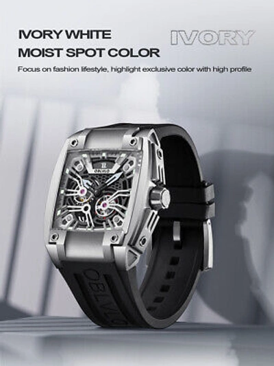 Pre-owned Oblvlo Men Automatic Watch Luxury Watches Mechanical Wristwatch Square Skeleton