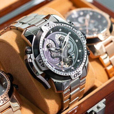Pre-owned Reef Tiger Mens Sport Automatic Wrist Watches With Year Month Date Week Military