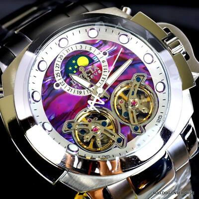 Pre-owned Invicta Man Of War Double Open Heart Automatic Moon Purple Abalone Watch