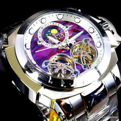 Pre-owned Invicta Man Of War Double Open Heart Automatic Moon Purple Abalone Watch