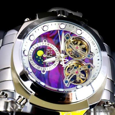 Pre-owned Invicta Man Of War Double Open Heart Automatic Moon Purple Abalone Watch