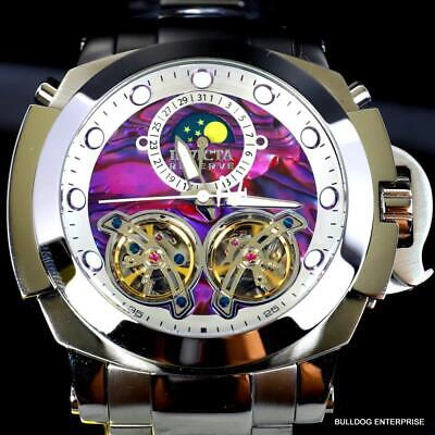 Pre-owned Invicta Man Of War Double Open Heart Automatic Moon Purple Abalone Watch