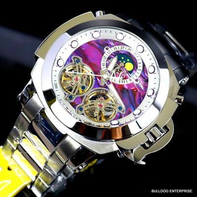 Pre-owned Invicta Man Of War Double Open Heart Automatic Moon Purple Abalone Watch