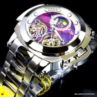 Pre-owned Invicta Man Of War Double Open Heart Automatic Moon Purple Abalone Watch