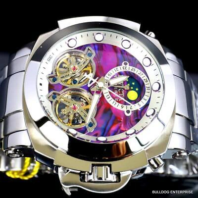Pre-owned Invicta Man Of War Double Open Heart Automatic Moon Purple Abalone Watch