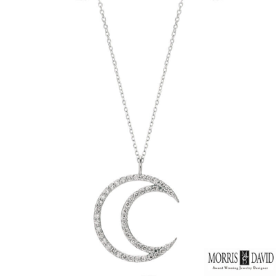 Pre-owned Morris & David 0.46 Carat Natural Diamond Crescent Moon Necklace 14k White Gold Si