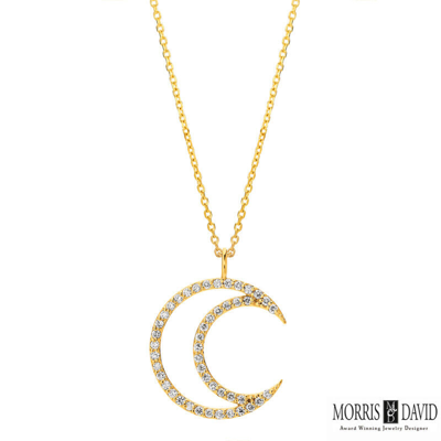 Pre-owned Morris & David 0.46 Carat Natural Diamond Crescent Moon Necklace 14k White Gold Si