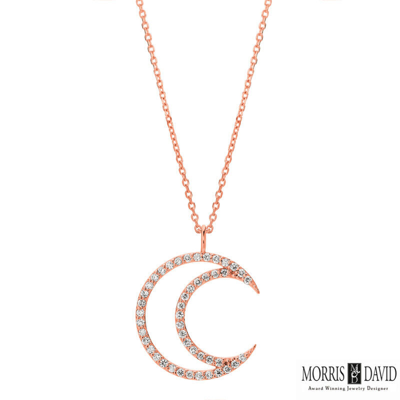 Pre-owned Morris & David 0.46 Carat Natural Diamond Crescent Moon Necklace 14k White Gold Si
