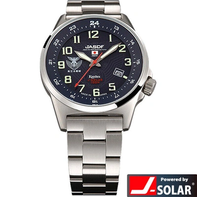Pre-owned Kentex S715m-05 Jsdf-solar Men's Ss Jpn Ground Force Model Ss Bracelet Blue