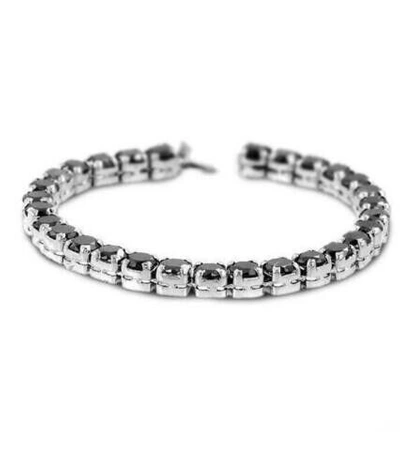 Pre-owned Precious Black Diamond Tennis Bracelet In Sterling Silver 6mm Stones 20 Cts Certified