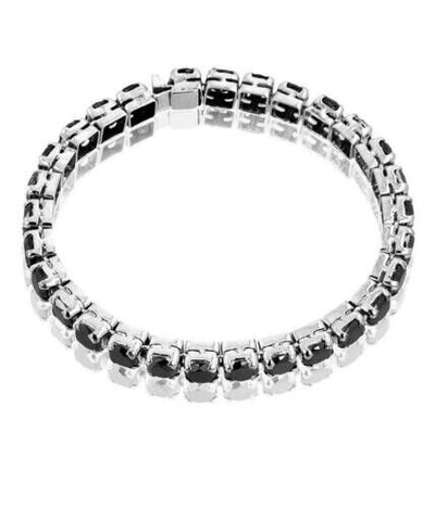 Pre-owned Precious Black Diamond Tennis Bracelet In Sterling Silver 6mm Stones 20 Cts Certified